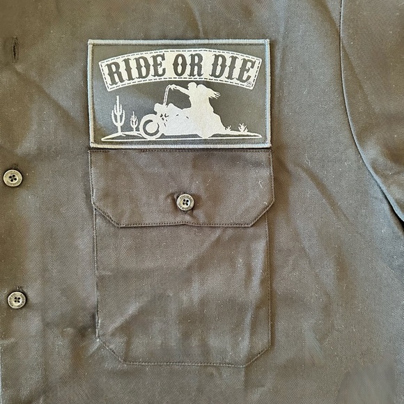 Ride or Die Black Workwear Button Up Shirt Biker Graphic M - Picture 9 of 10